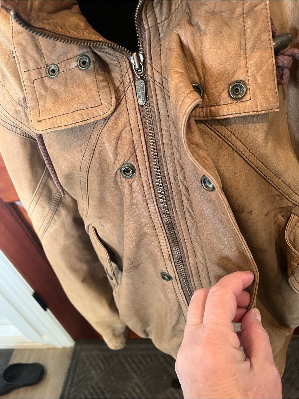 Adventure Bound Distressed Leather Bomber Jacket Brown M Men Vintage - Picture 5 of 15